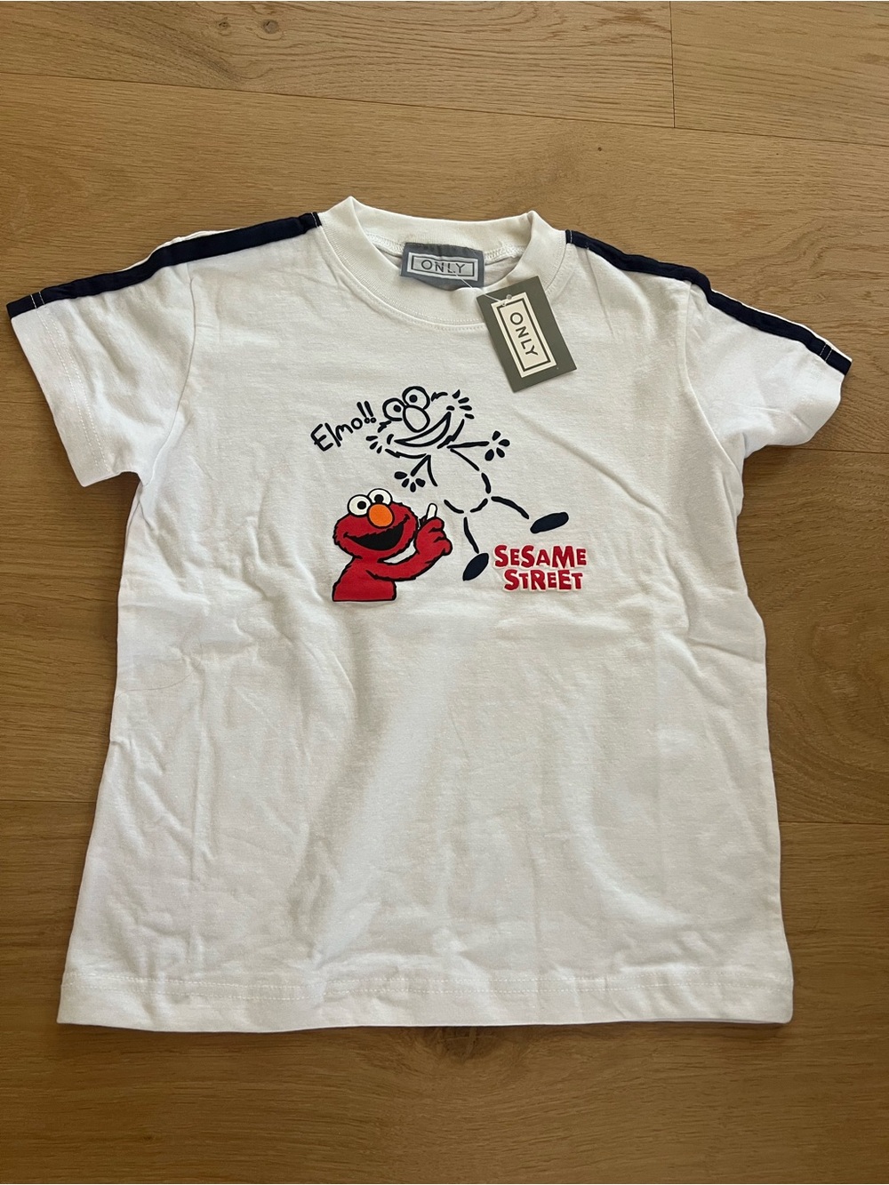 ONLY Kids White Tee with Red Elmo and Navy Shoulder Trim